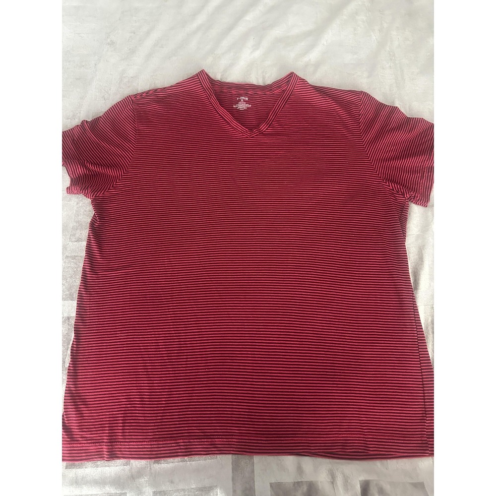 Nordstrom Rack‎ Shirt Mens XL Red Black Striped V-Neck Tee Tagless Cotton Blend